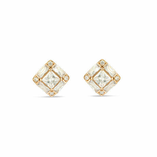 Gold Stud Earrings with Clear Cubic Zirconia Crystals - Love & Lilly Jewellery