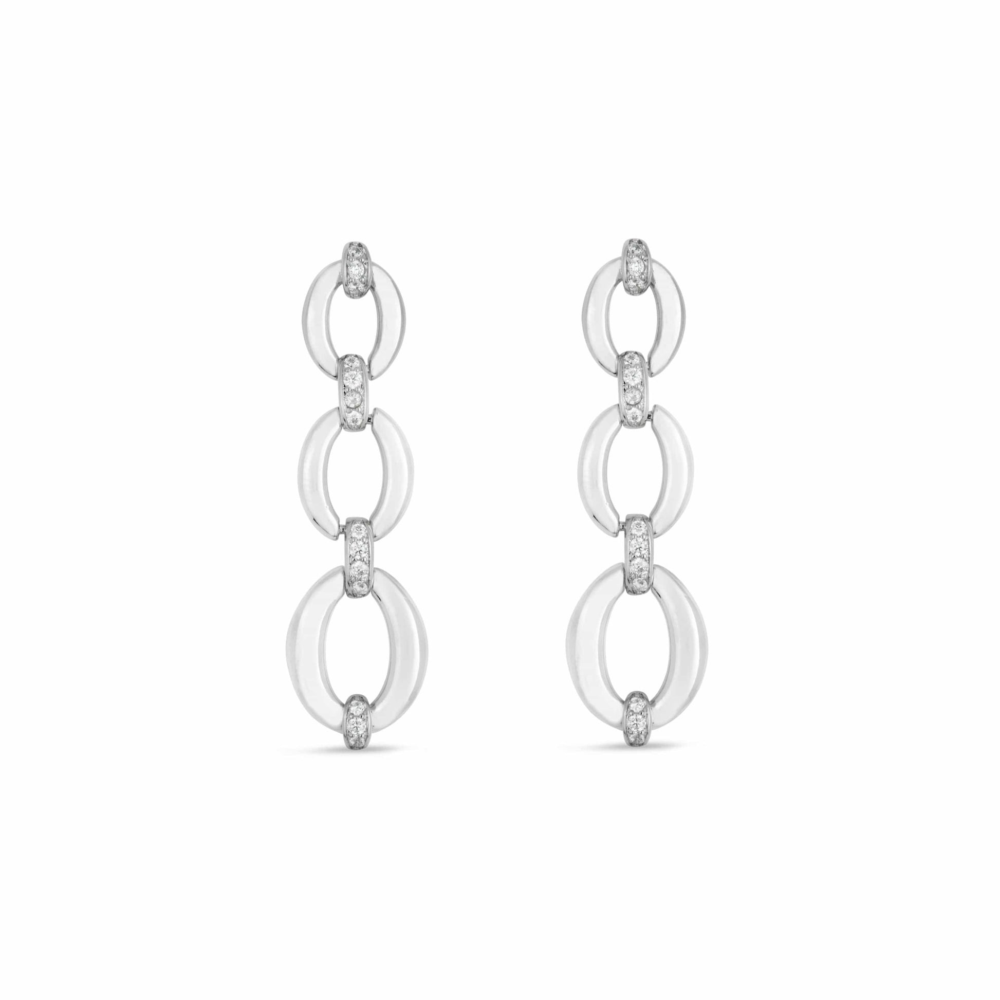 Platinum Drop Earrings with Cubic Zirconia Crystal Details - Love & Lilly Jewellery