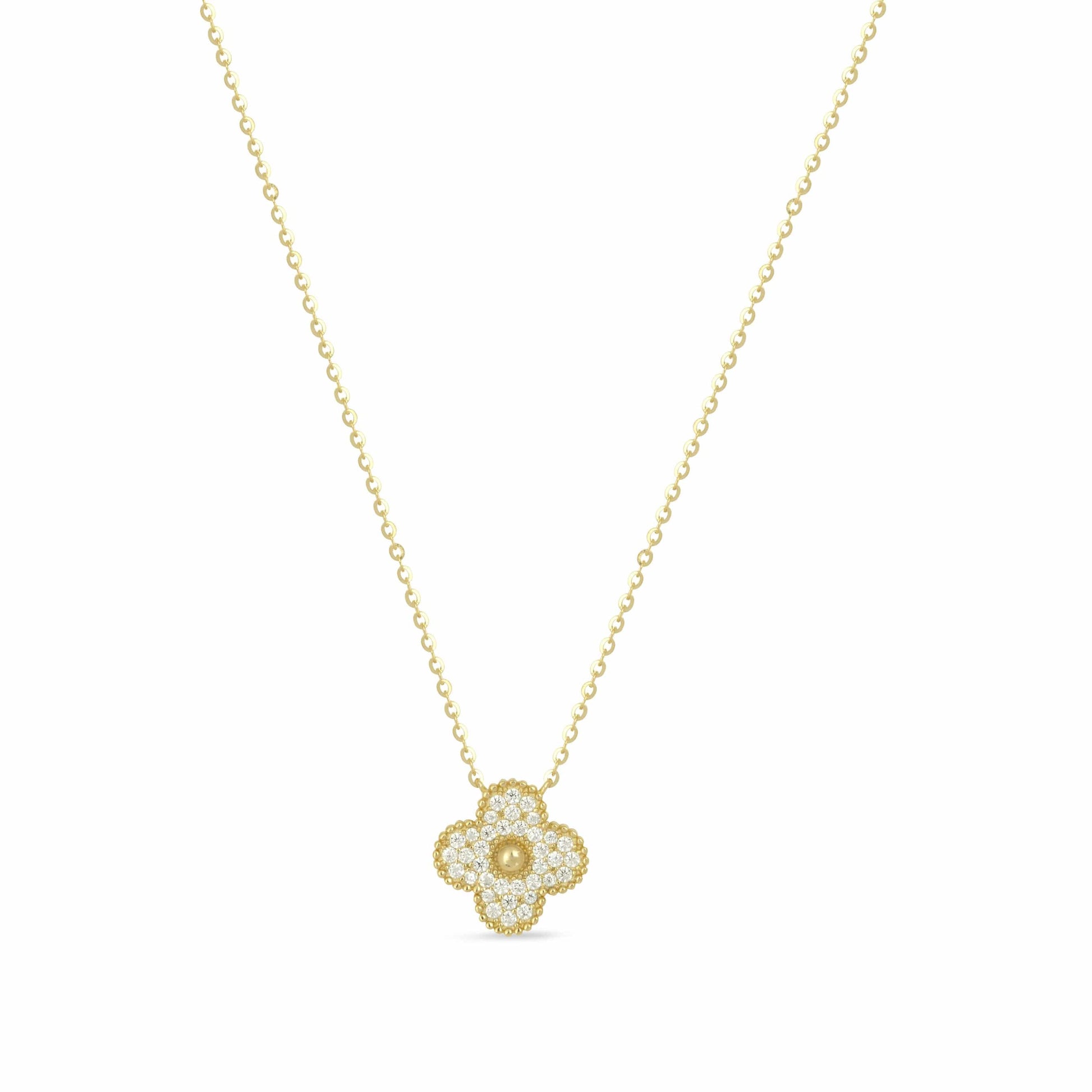 Gold Pave Crystal Clover Necklace - Love & Lilly Jewellery