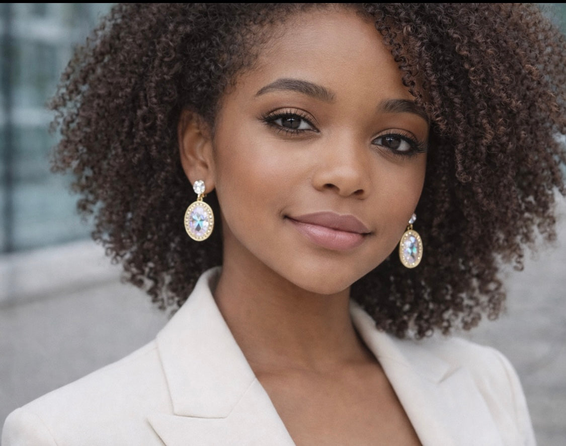 Oval Crystal Drop Earrings