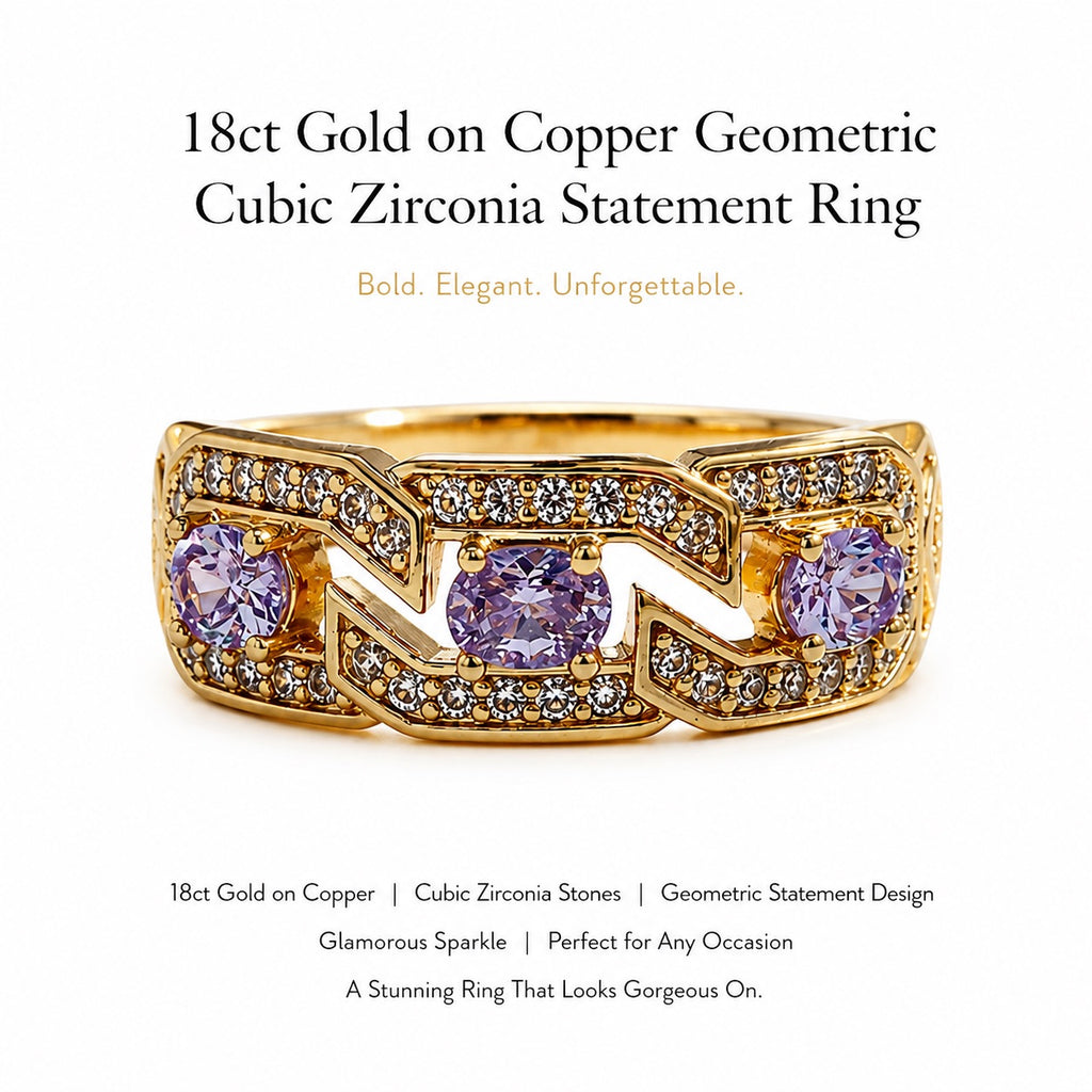 18ct Gold on Copper Geometric Cubic Zirconia Statement Ring