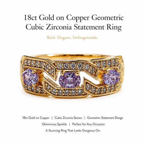 18ct Gold on Copper Geometric Cubic Zirconia Statement Ring