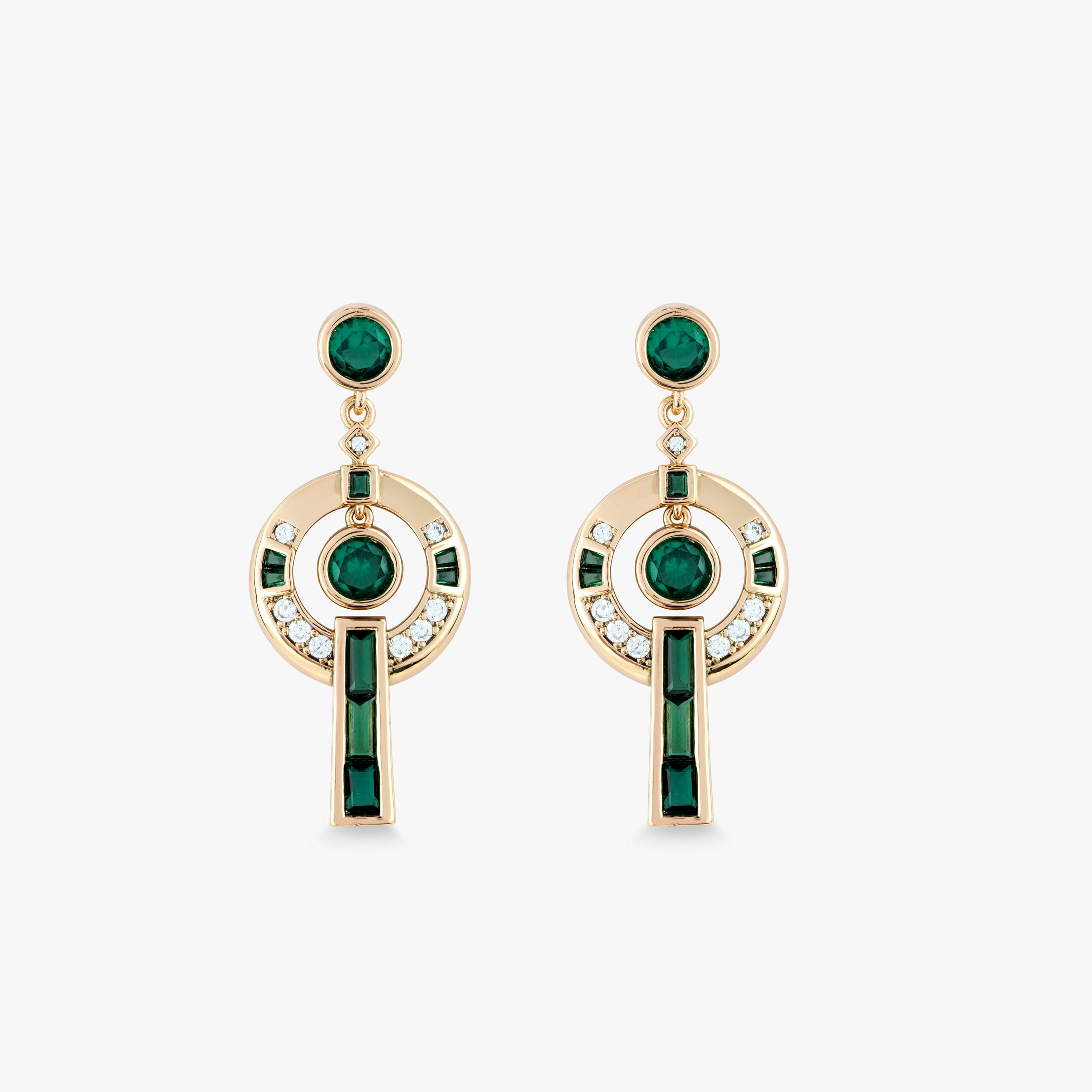 Love and Lilly Jewellery 18ct Gold Nouveau Deep Emerald Green Crystal Drop Earrings
