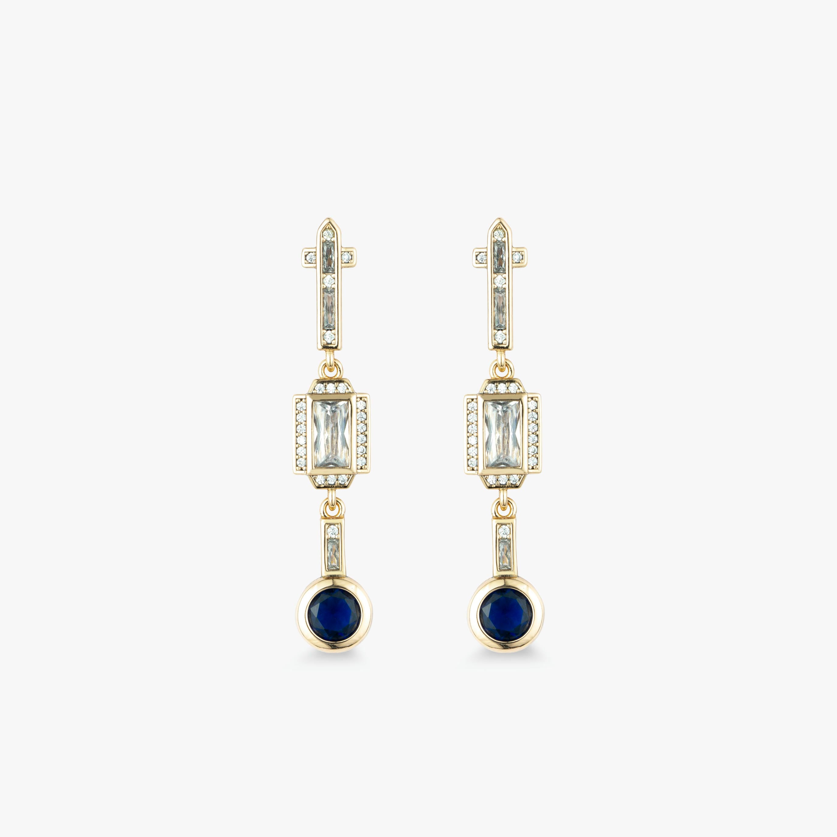 Love and Lilly Jewellery Art Deco Inspired Drop Earrings with Emerald Cut Crystals and an 18ct Gold Finish