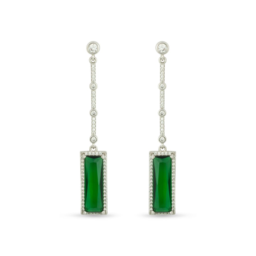 Luxurious Platinum Tones Surround These Emerald Crystal Drop Earrings - Love & Lilly Jewellery