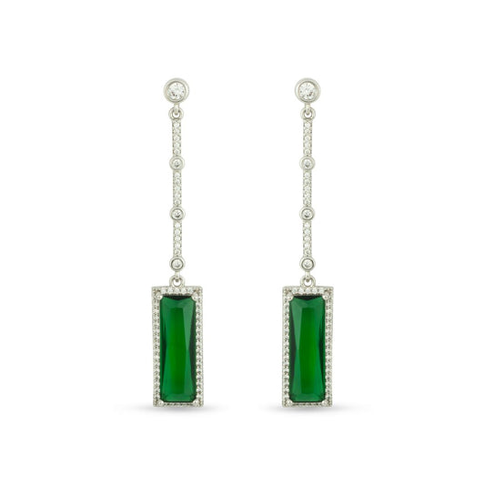 Luxurious Platinum Tones Surround These Emerald Crystal Drop Earrings - Love & Lilly Jewellery