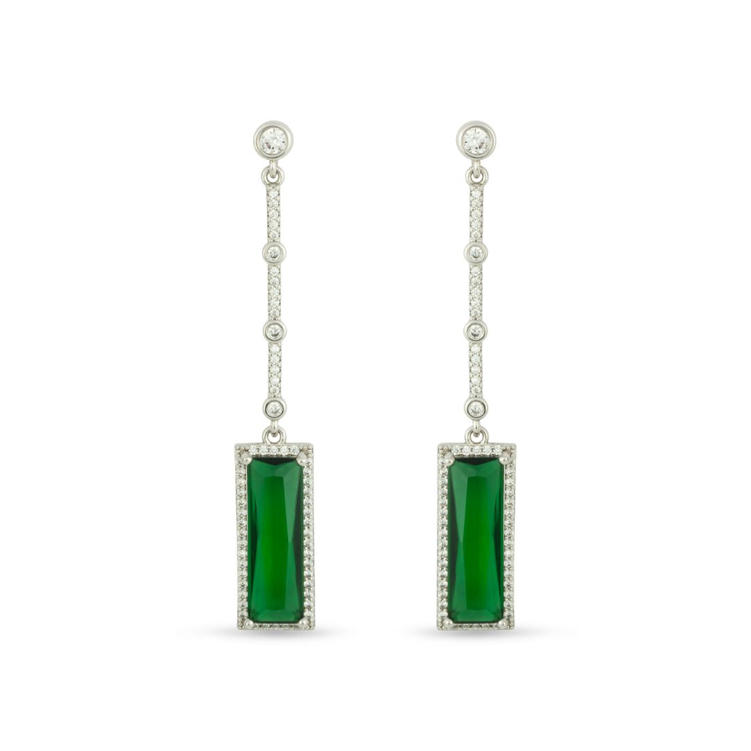 Luxurious Platinum Tones Surround These Emerald Crystal Drop Earrings - Love & Lilly Jewellery
