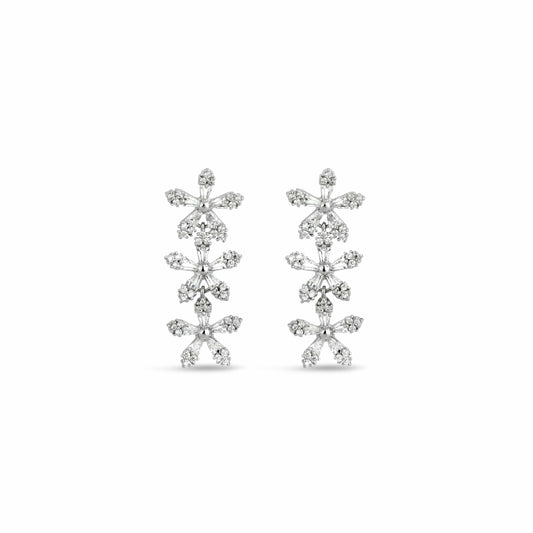 Platinum and Crystal Encrusted Floral Drop Earrings - Love & Lilly Jewellery