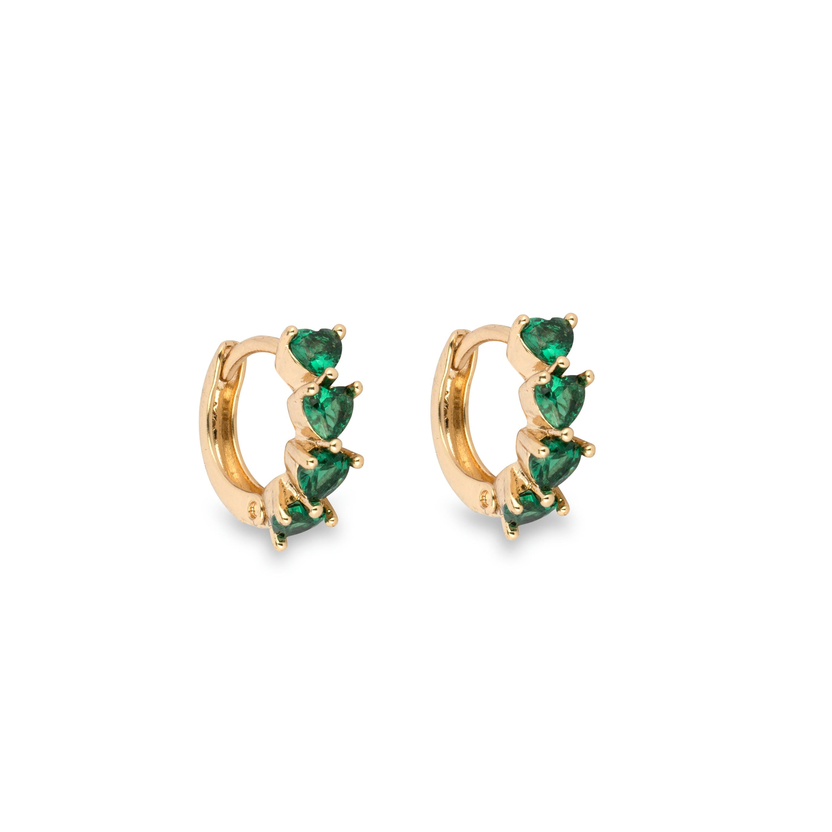 Shiny Emerald Green Cubic Zirconia and Polished Gold Toned Mini Hoops - Love & Lilly Jewellery
