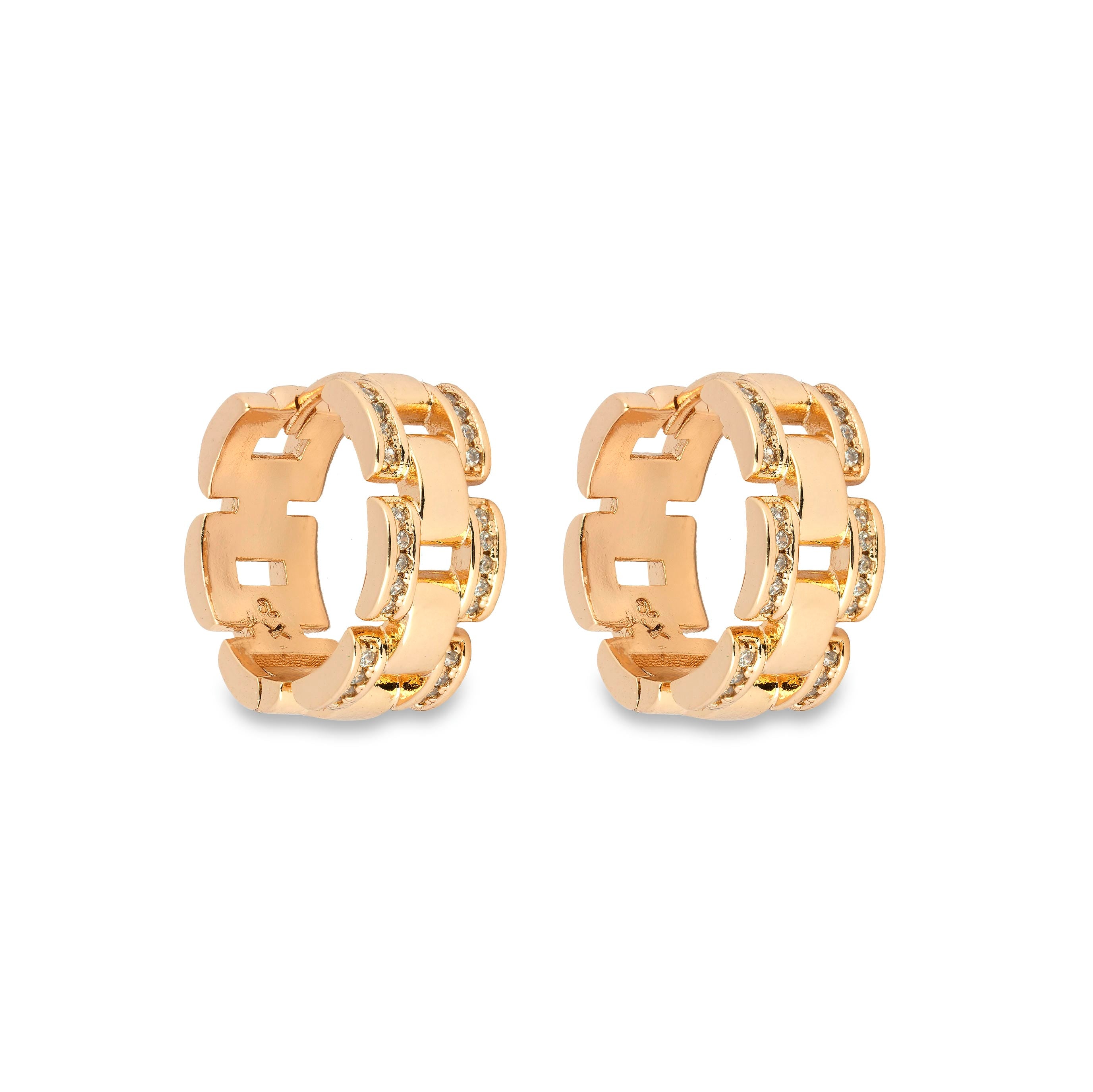 Polished 18ct Gold Toned Hoop Earrings with Cubic Zirconia - Love & Lilly Jewellery