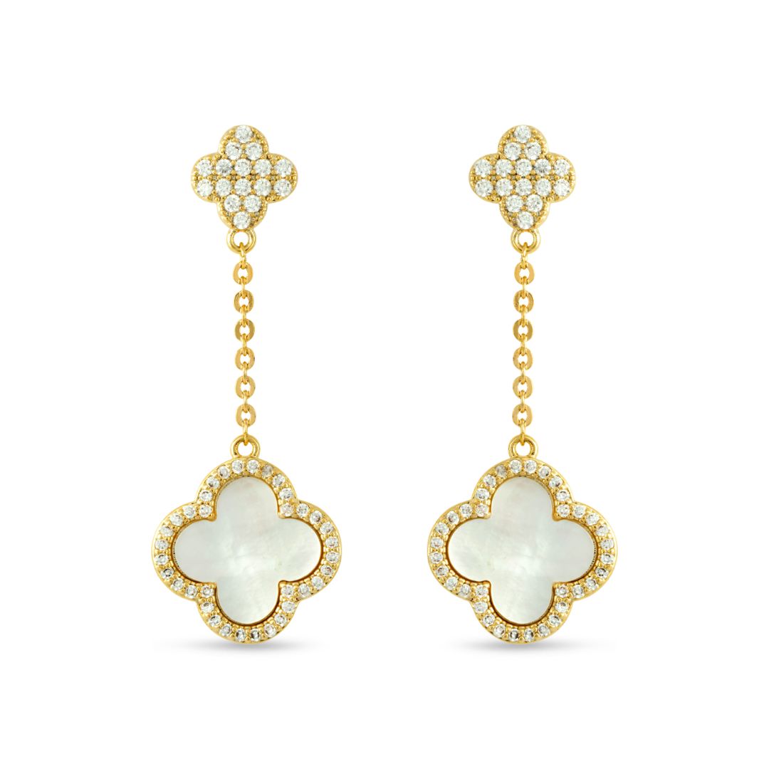 Mother of Pearl Drop Clover Earrings - Love & Lilly Jewellery