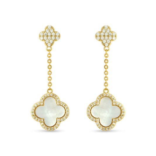Mother of Pearl Drop Clover Earrings - Love & Lilly Jewellery