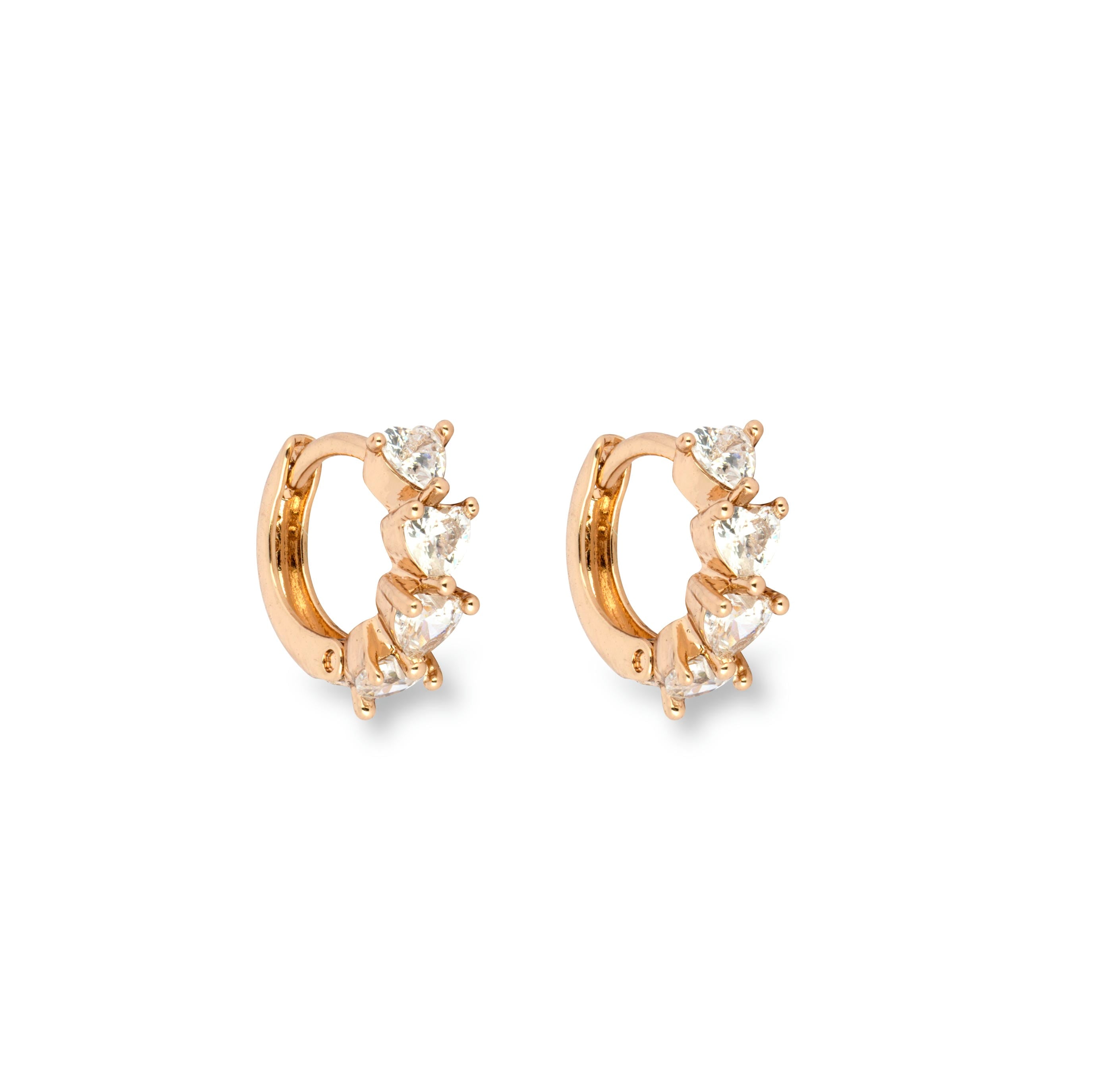 Shiny Clear Sparking Cubic Zirconia and Polished Gold Toned Mini Hoops - Love & Lilly Jewellery