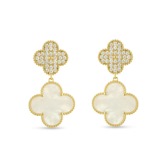 Sterling Silver and Mother of Pearl Clover Earrings with Gold Tones. - Love & Lilly Jewellery