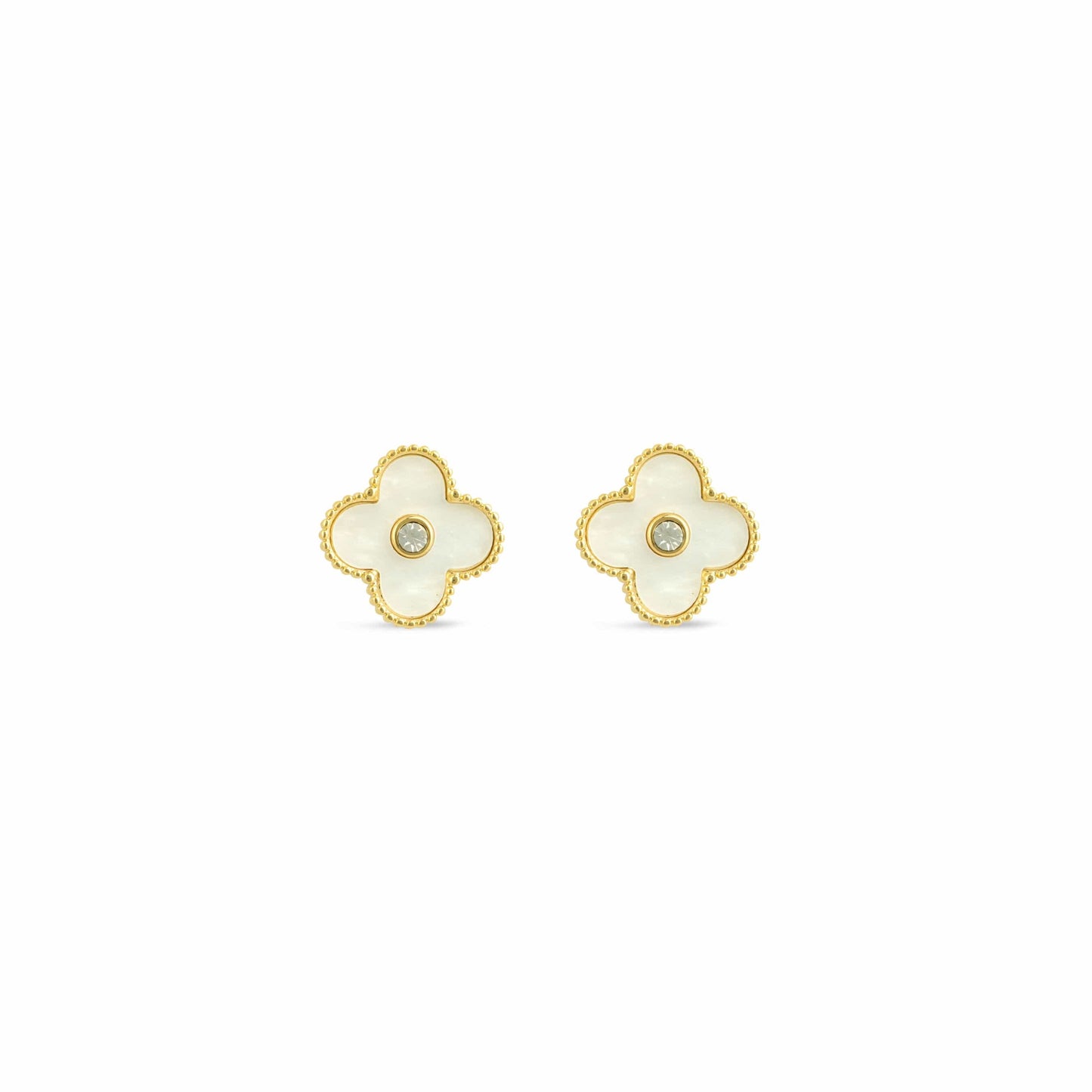 Gold Mother of Pearl Clover Stud Earrings - Love & Lilly Jewellery