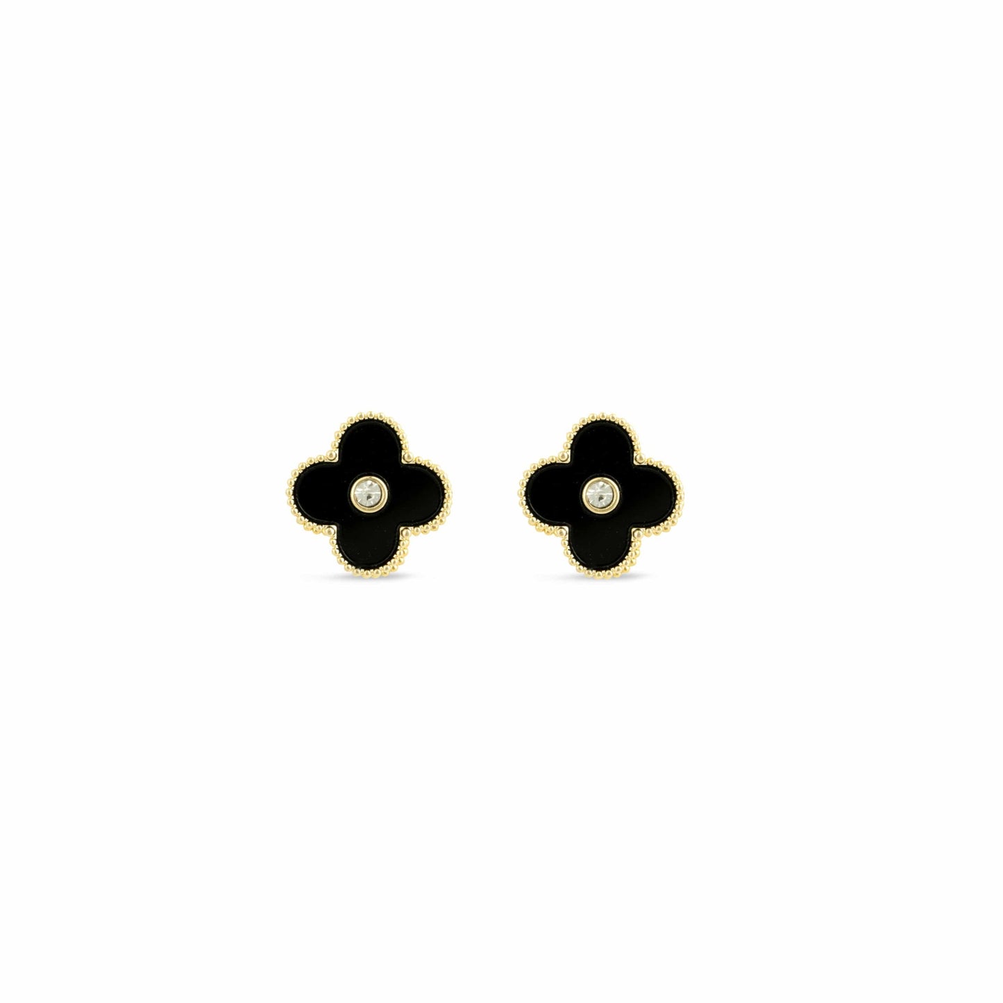 Gold Onyx Clover Stud Earrings - Love & Lilly Jewellery
