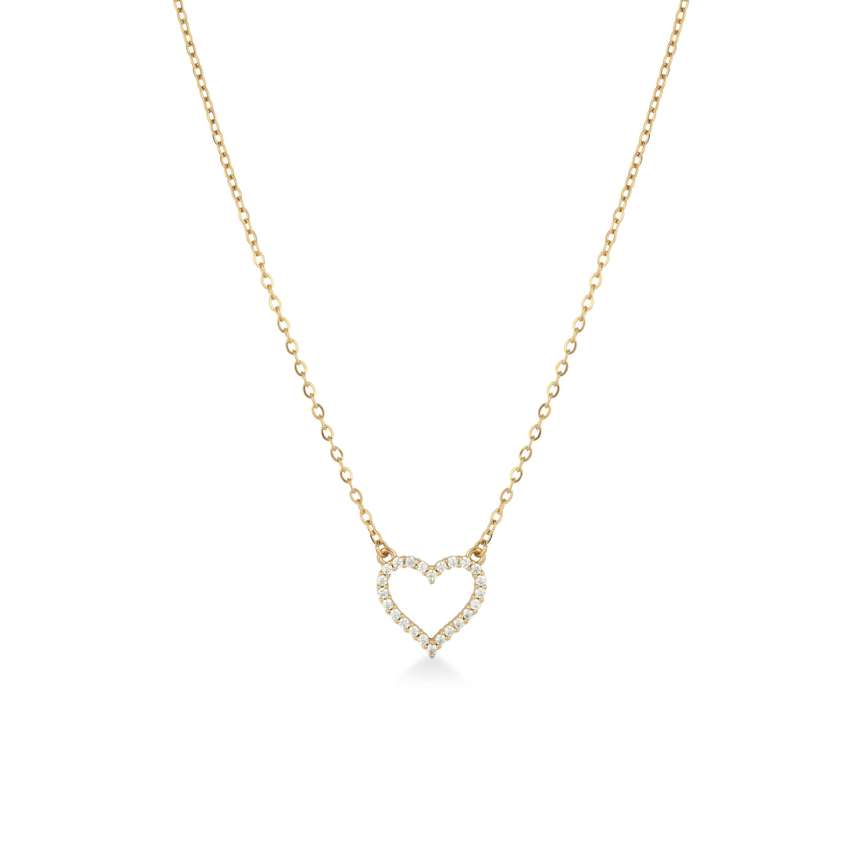 Rich 18ct Gold Tones and Sparkling Cubic Zirconia Heart Necklace - Love & Lilly Jewellery