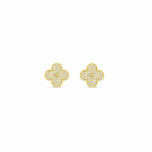 Gold Pave Crystal Clover Stud Earrings - Love & Lilly Jewellery