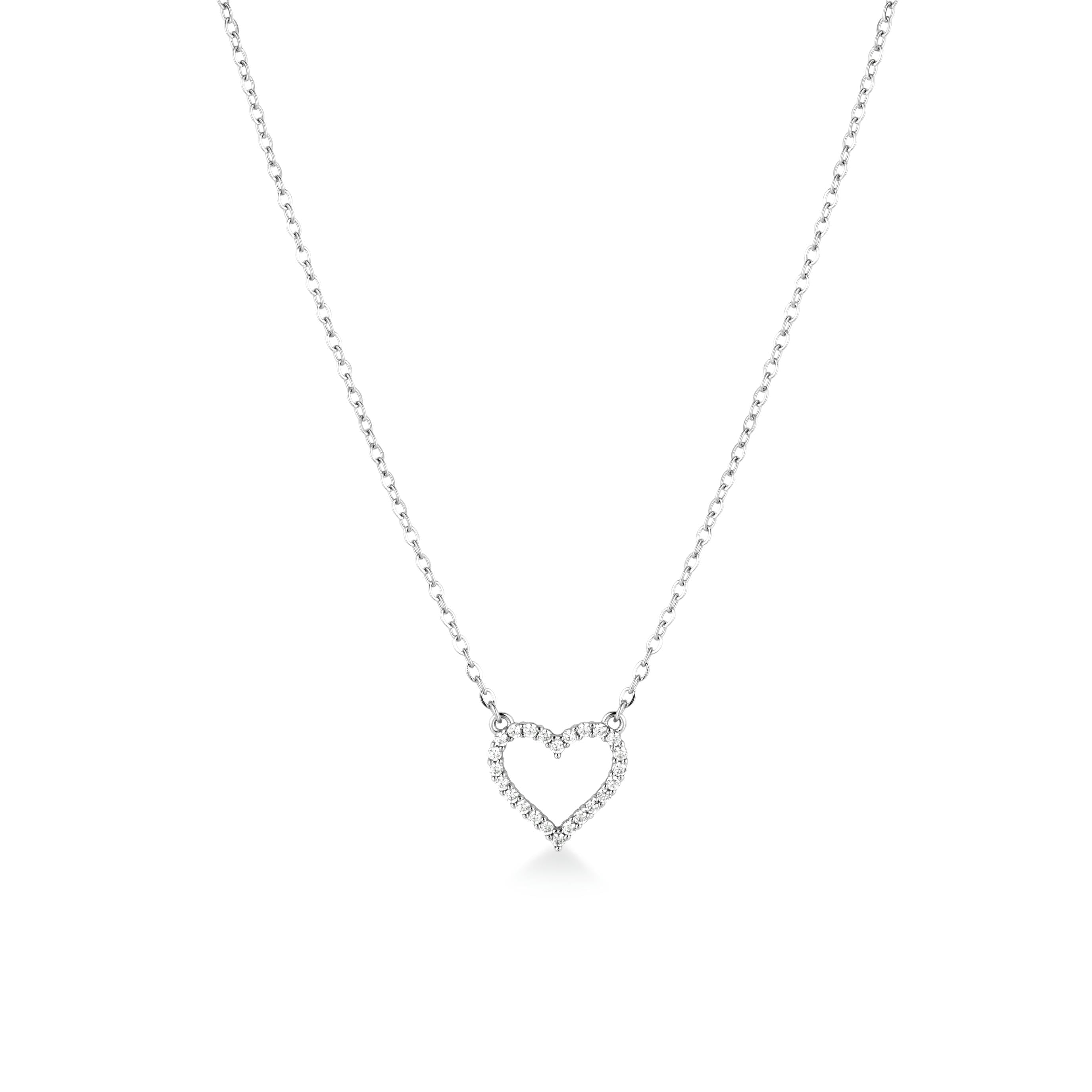 Glossy Platinum Tones and Sparkling Cubic Zirconia Crystal Heart Necklace - Love & Lilly Jewellery