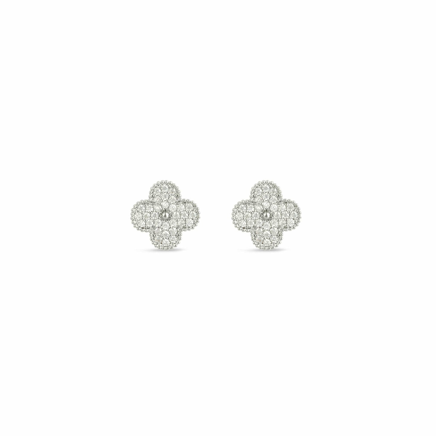 Platinum Pave Crystal Clover Stud Earrings - Love & Lilly Jewellery