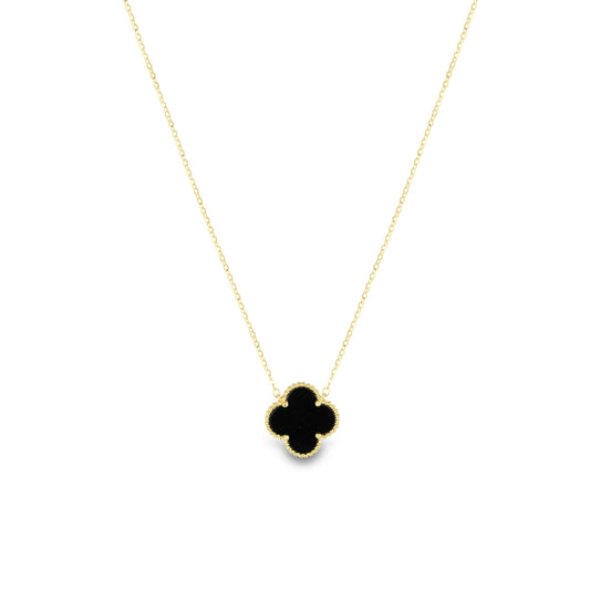 925 Silver with Gold Tones and Onyx Clover Necklace