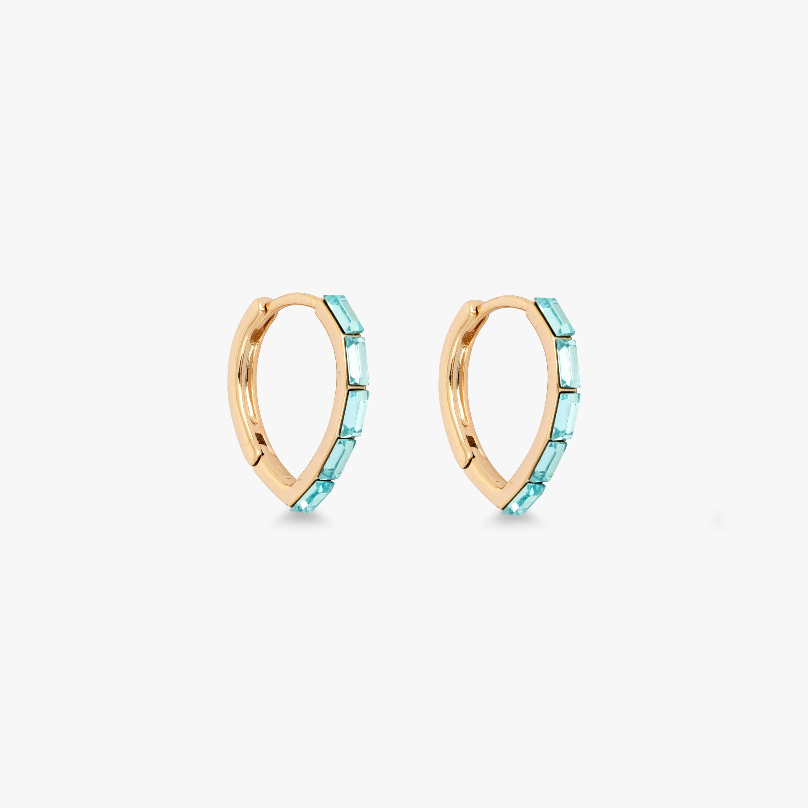 Love and Lilly Jewellery Shimmering aqua crystals and polished 18ct gold pear shaped hoop earrings.