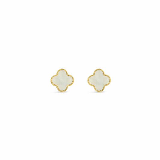 Gold Mother of Pearl Mini Clover Stud Earrings - Love & Lilly Jewellery