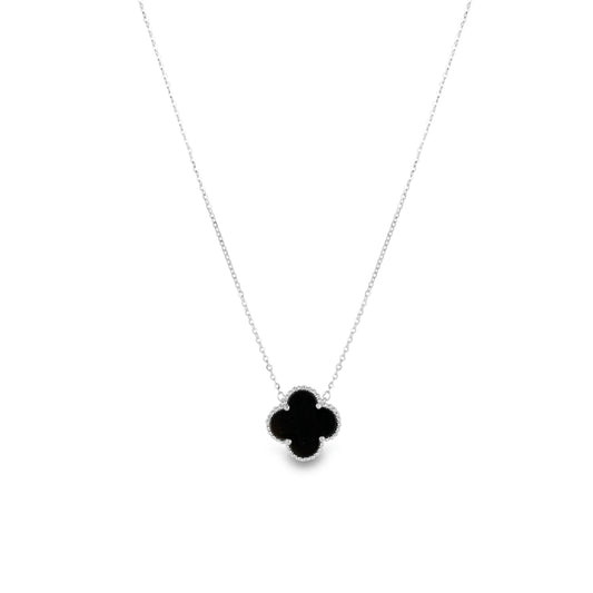 925 Silver and Onyx Clover Necklace