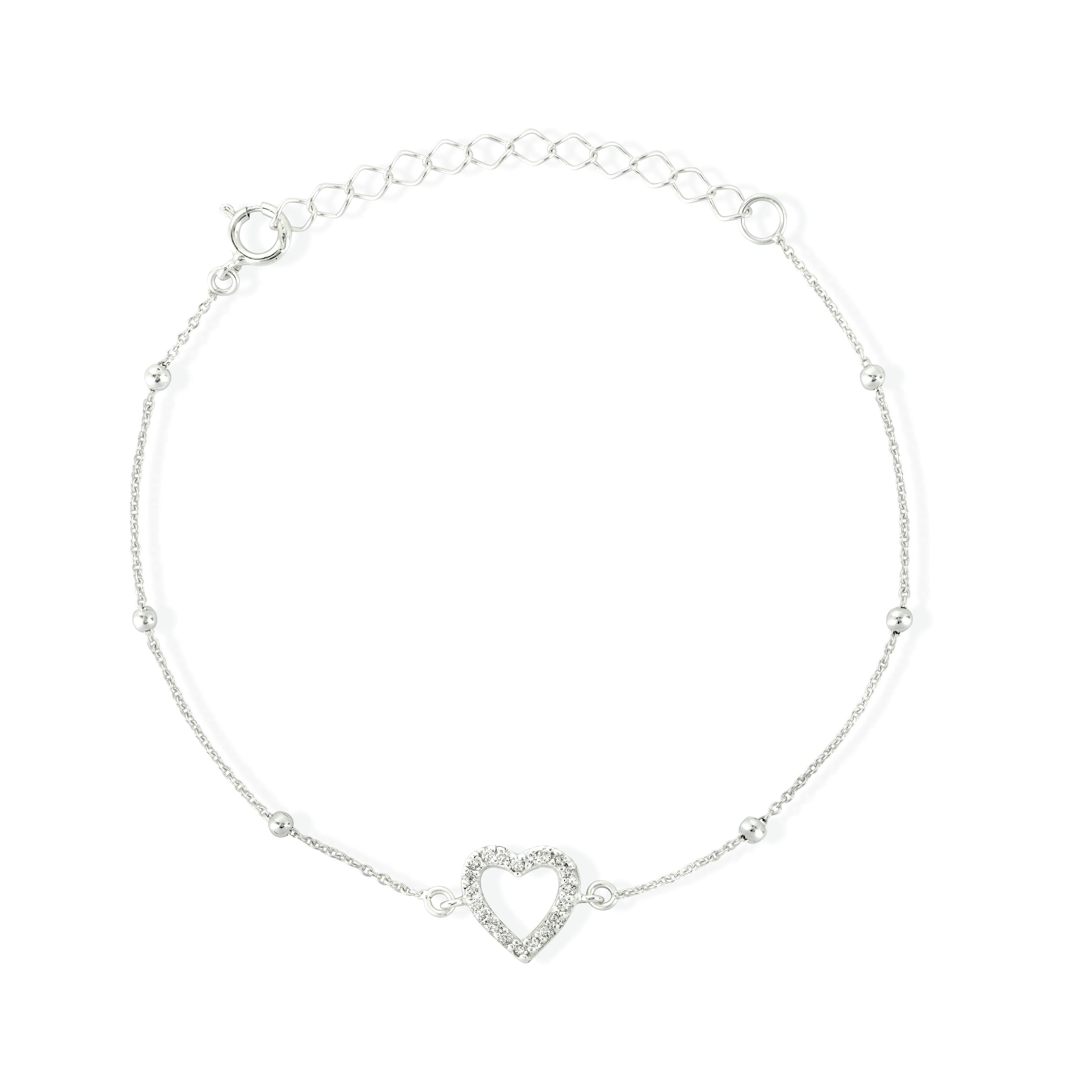 925 Silver Bracelet with a Cubic Zirconia Encrusted Heart - Love & Lilly Jewellery