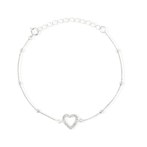 925 Silver Bracelet with a Cubic Zirconia Encrusted Heart - Love & Lilly Jewellery