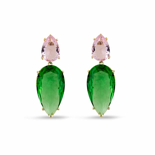 Gold and Emerald Coloured Crystal Drop Earrings - Love & Lilly Jewellery