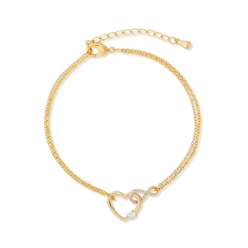 18ct Shiny Gold Tone Pretty Heart Bracelet - Love & Lilly Jewellery
