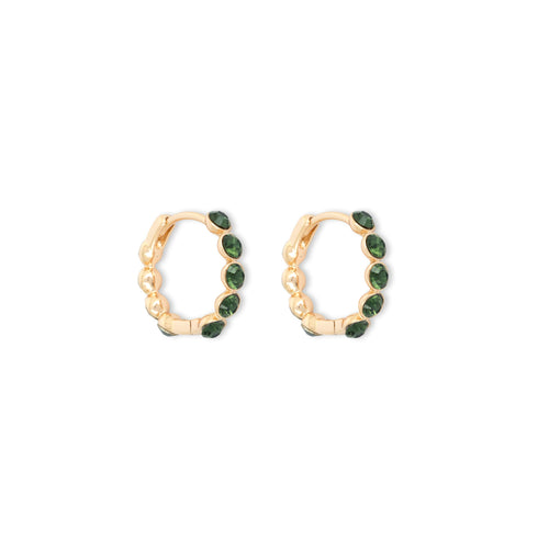 Love and Lilly Jewellery 18ct Polished Gold Hoops with Dark Sea Green Crystals