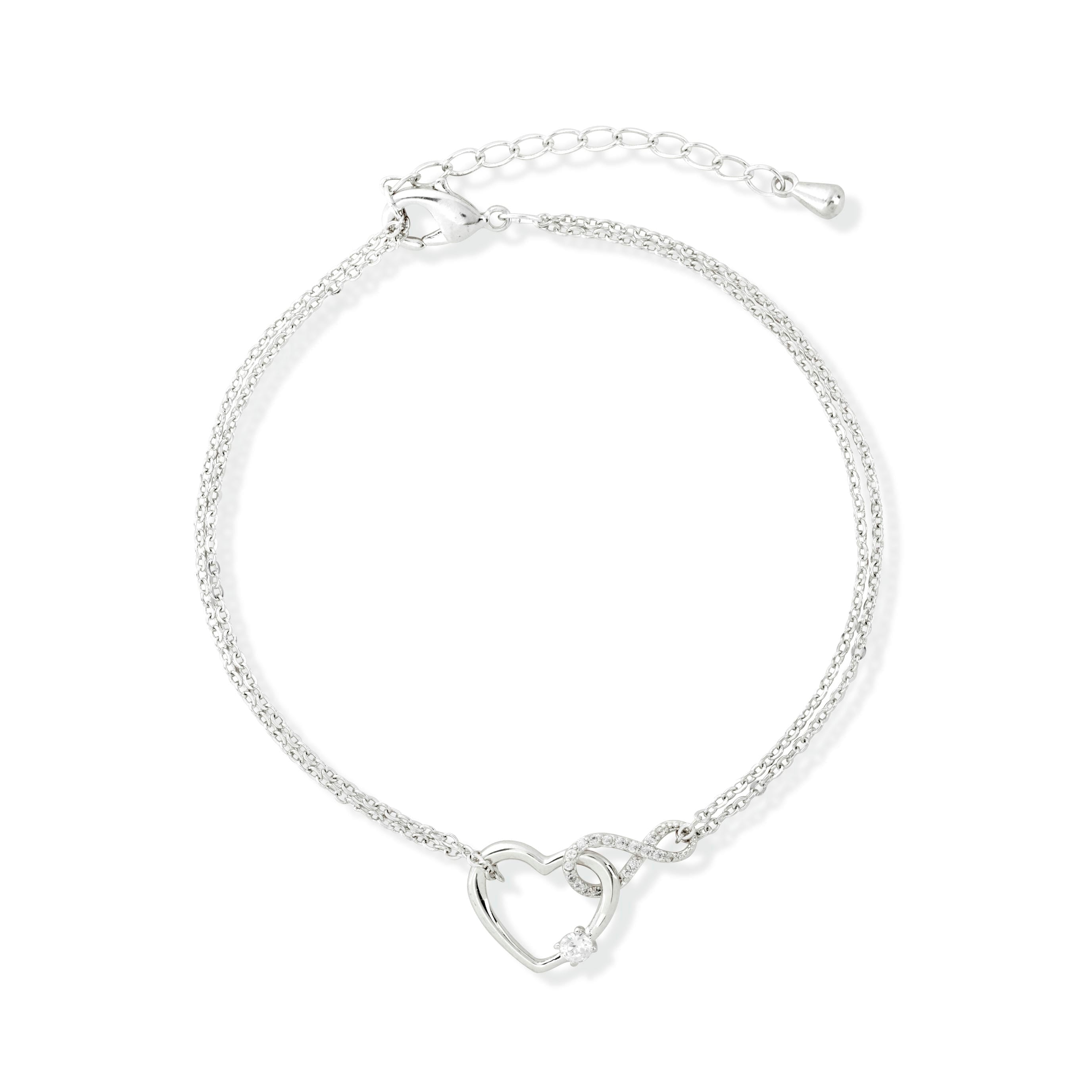 Shiny Platinum Tone Pretty Heart Bracelet - Love & Lilly Jewellery