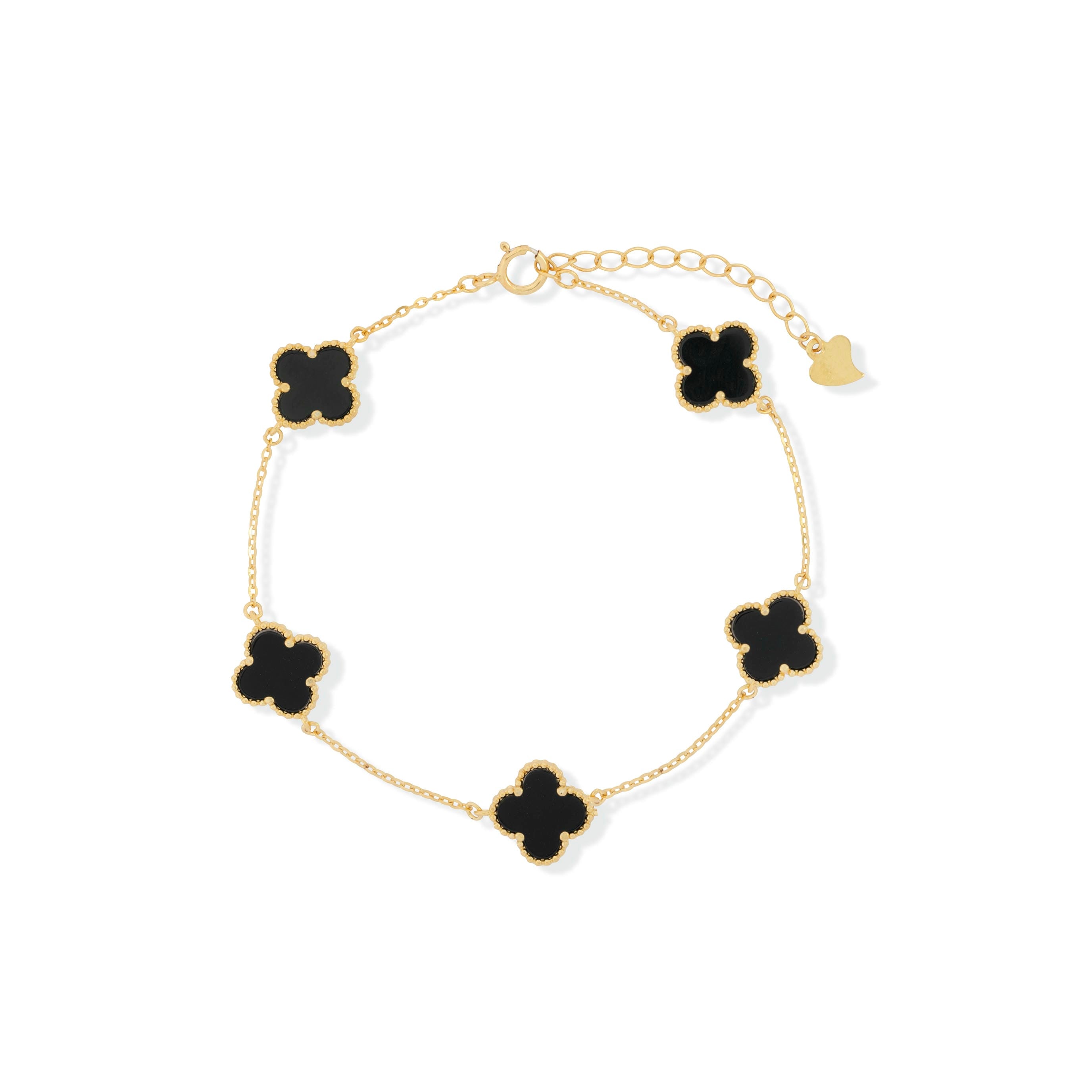 925 Silver and Onyx Mini Clover Bracelet - Love & Lilly Jewellery
