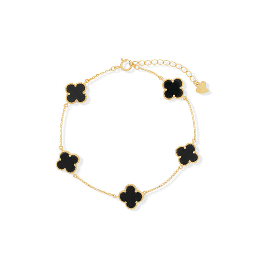 925 Silver and Onyx Mini Clover Bracelet