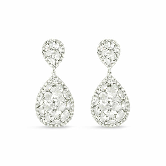 Platinum Crystal Encrusted Tear Drop Earrings - Love & Lilly Jewellery