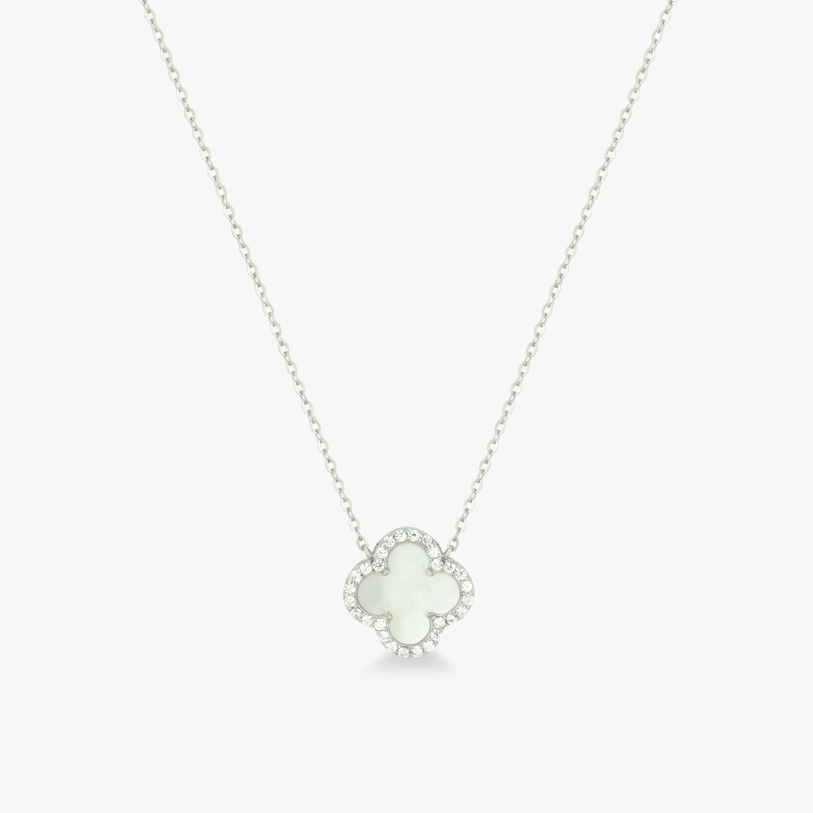 Love and Lilly Jewellery 925 Silver and Mother of Pearl mid size clover necklace.