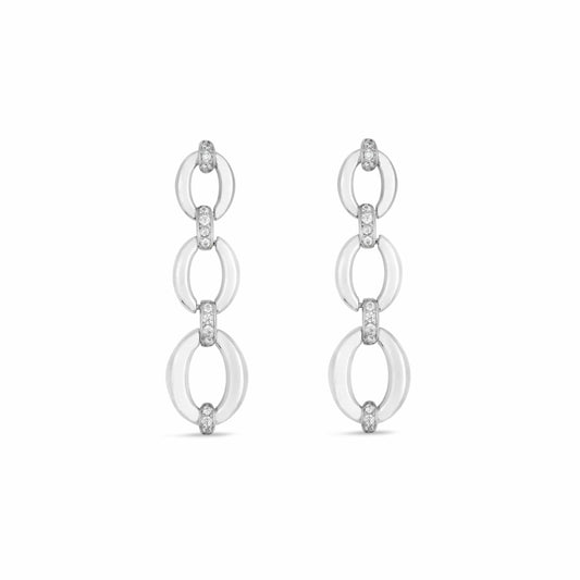 Platinum Drop Earrings with Cubic Zirconia Crystal Details - Love & Lilly Jewellery