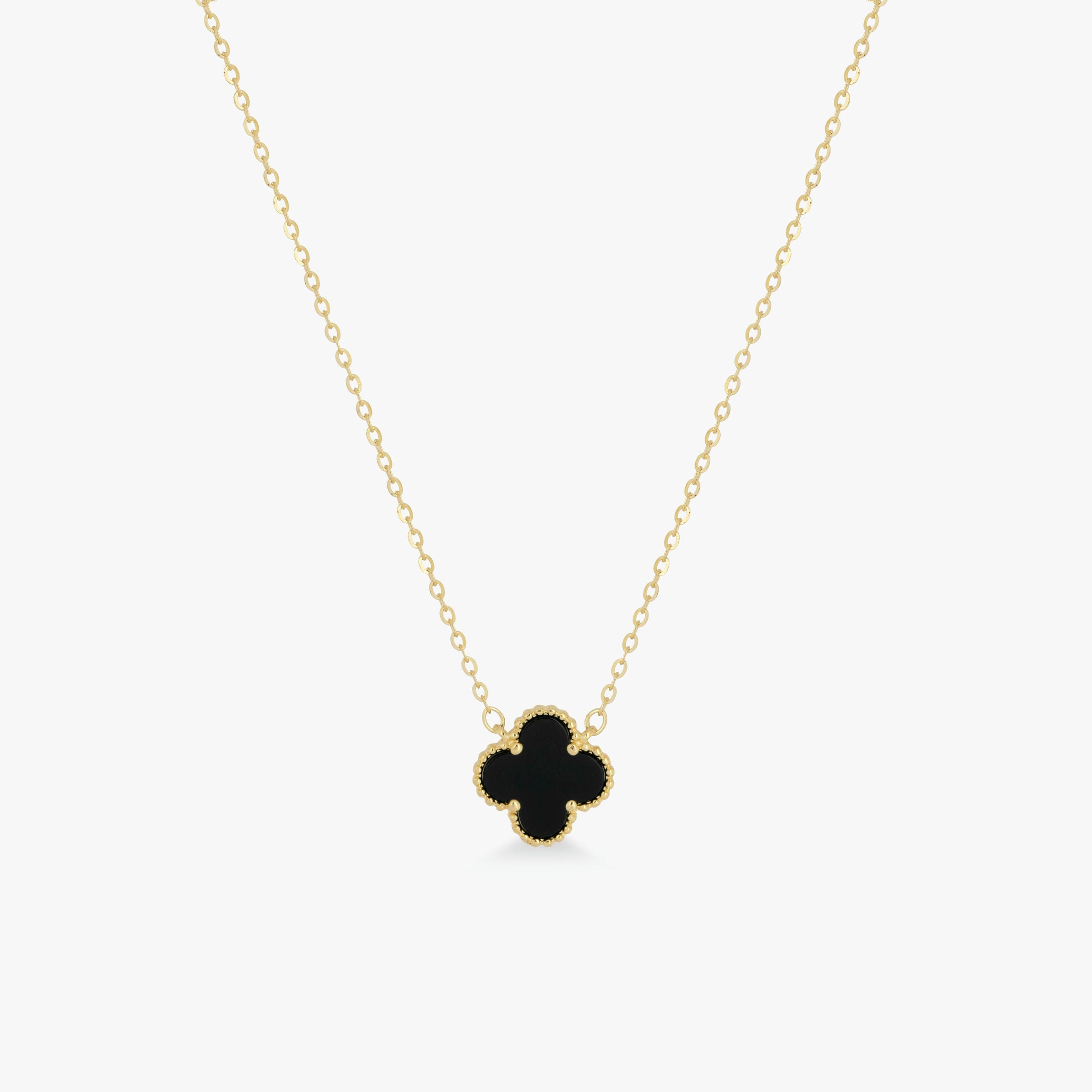 Love and Lilly Jewellery 925 Silver and Onyx Mid Size Clover Necklace with a 14ct Gold Finish