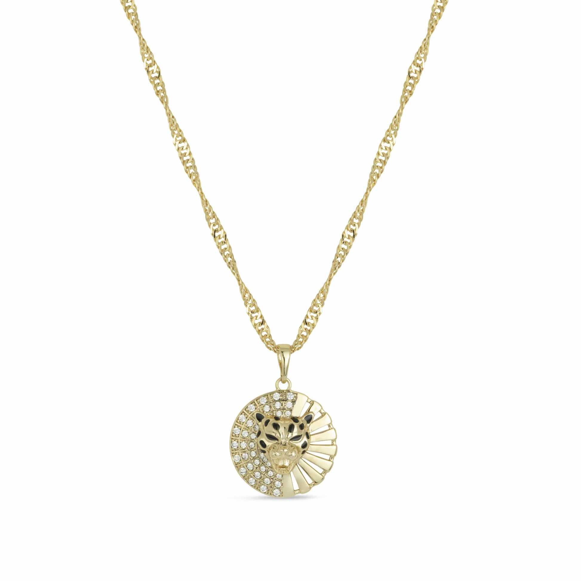Gold Cheetah Pendant with Cubic Zirconia and Enamel Details - Love & Lilly Jewellery