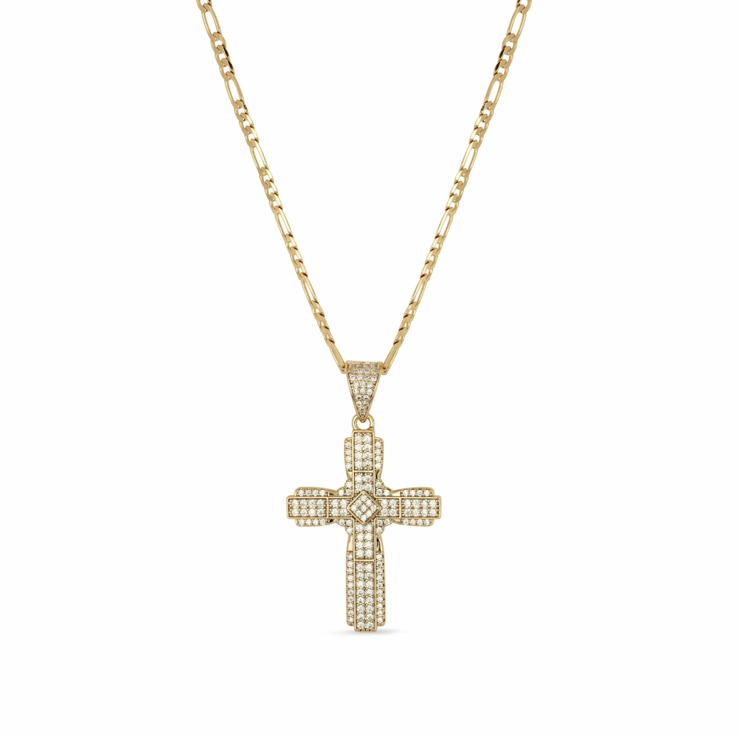 Gold Cross Pendant Encrusted with Cubic Zirconia Details - Love & Lilly Jewellery