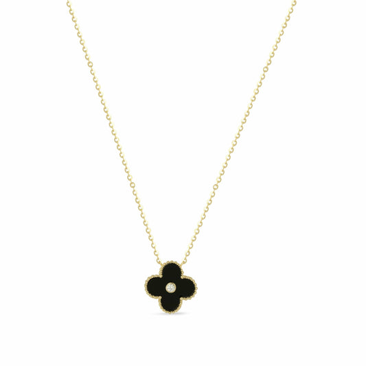 Gold Onyx Clover Necklace - Love & Lilly Jewellery