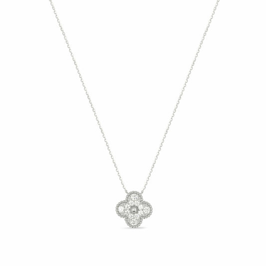 Platinum Pave Crystal Clover Necklace - Love & Lilly Jewellery