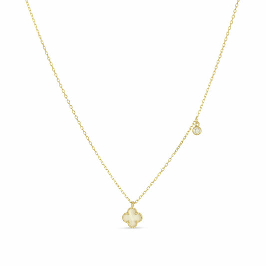 Gold Mother of Pearl Mini Clover Necklace - Love & Lilly Jewellery