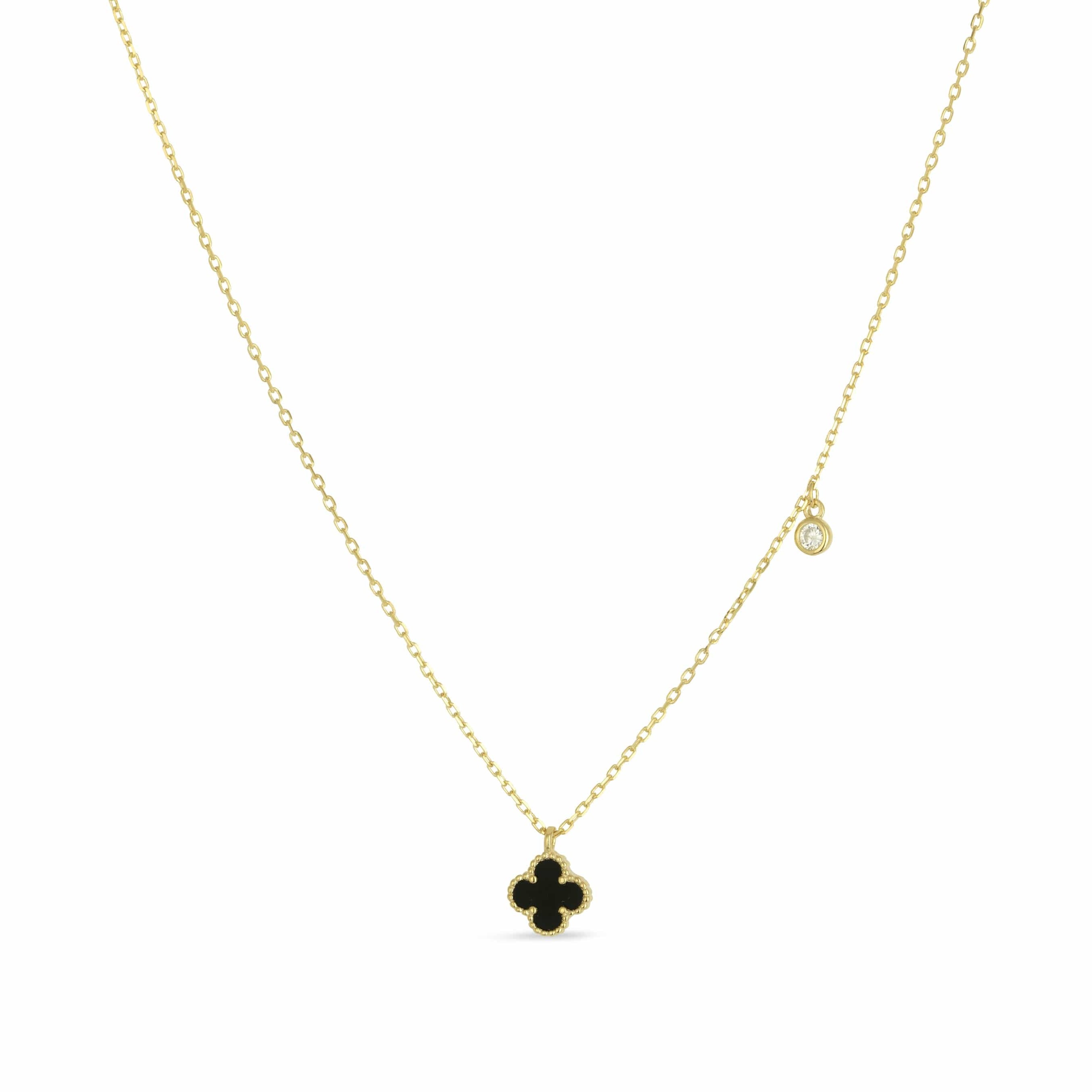 Jewelry | 18k Gp Sterling Silver Black Onyx Clover Necklace | Poshmark