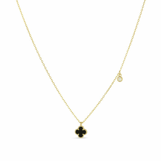 Gold Onyx Mini Clover Necklace - Love & Lilly Jewellery