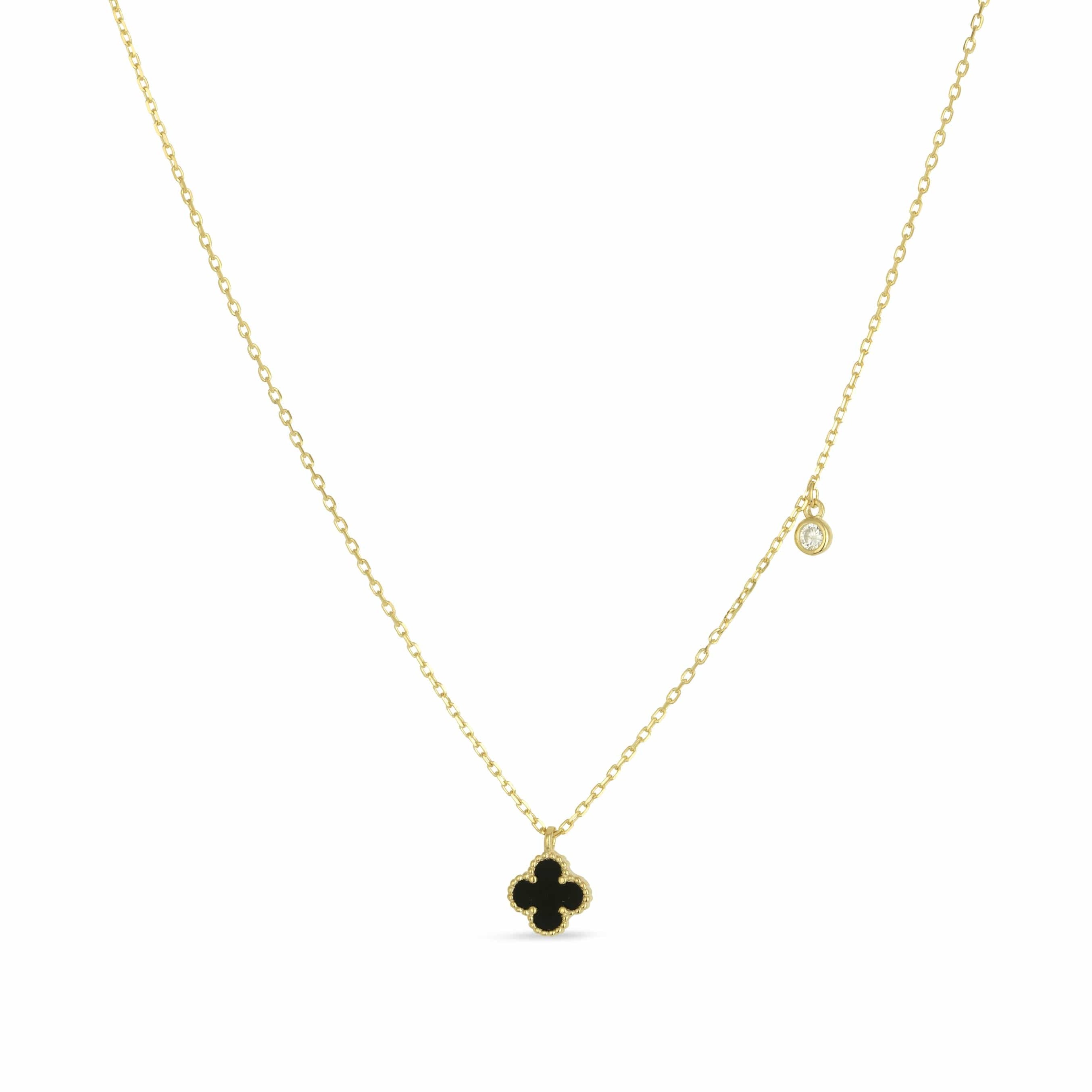 Gold Onyx Mini Clover Necklace - Love & Lilly Jewellery