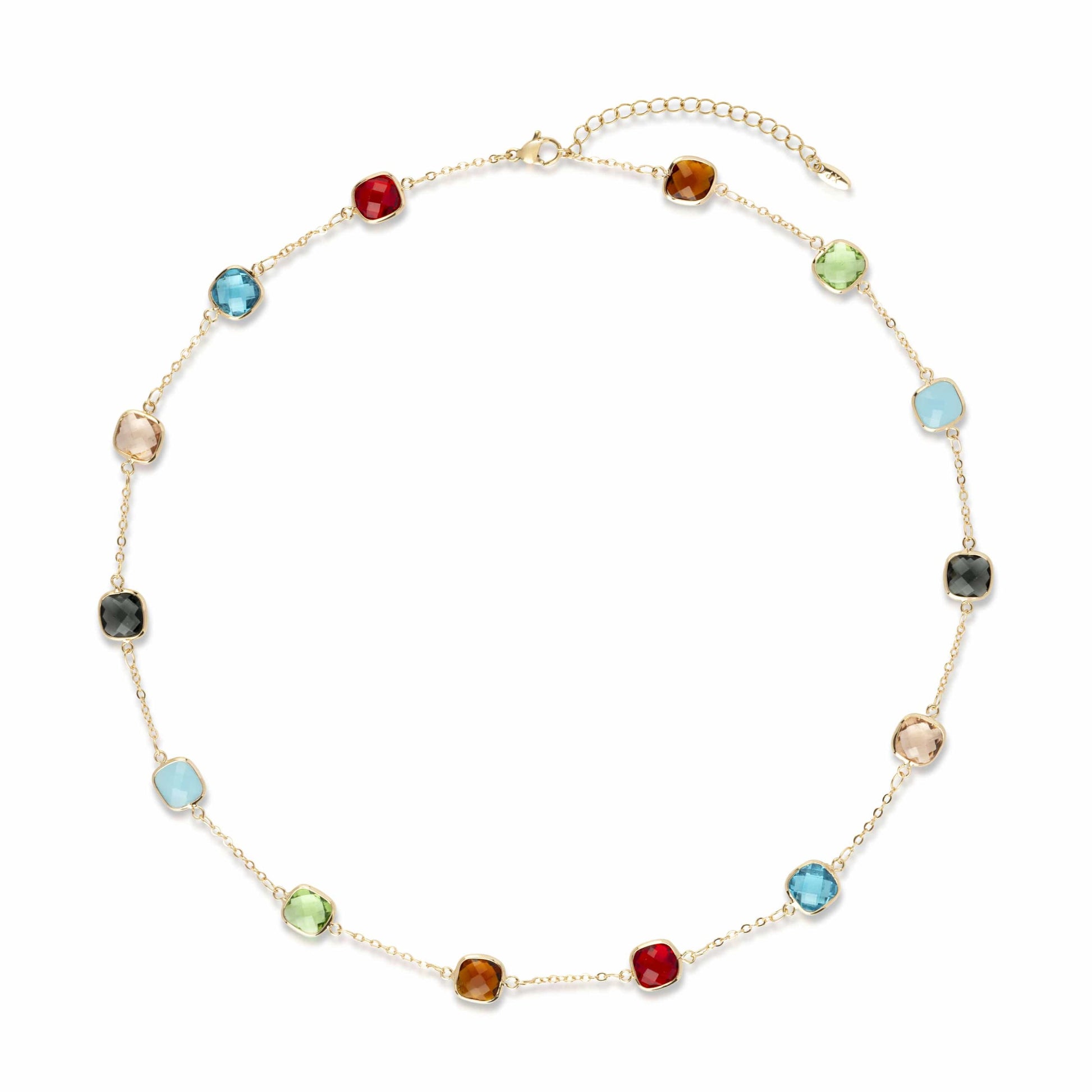 Gold Multi Coloured Crystal Detailed Necklace - Love & Lilly Jewellery