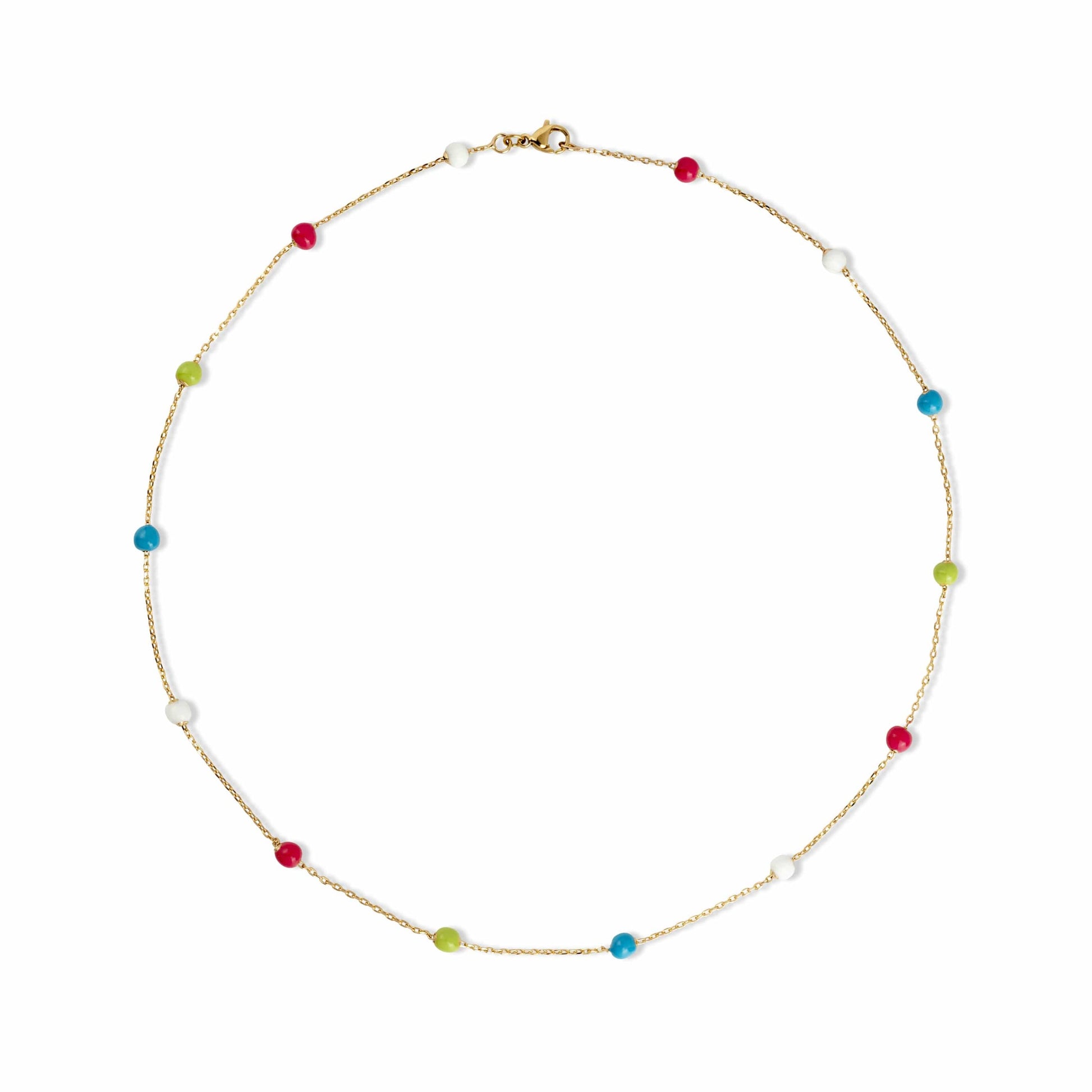 Gold Multi Coloured Beaded Necklace White Beads - Love & Lilly Jewellery